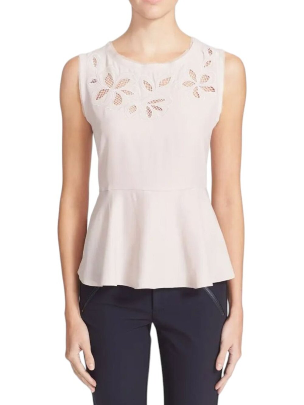 Rebecca Taylor Silk Peplum Blouse Floral Cutout Sleeveless Pink Size 2 NWT